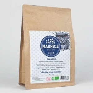 Paquet de Café Bonobo Congo bio 100% arabica Cafés Maurice torréfacteur Toulon 83