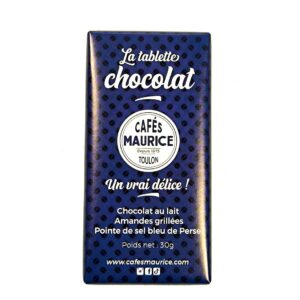 La tablette chocolat au lait, amandes grillées, pointe de sel bleu de Perse Cafés Maurice
