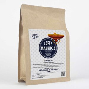 Sachet de café Cafés Maurice L’Amiral édition spéciale, mélange arabica et robusta, torréfié à Toulon, 250 g
