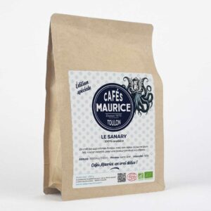 Sachet kraft 250g café bio Le Sanary édition spéciale Cafés Maurice intensité 9 sur 10