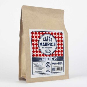 Paquet de café Recette N°2 Cafés Maurice Toulon 80% Arabica 20% Robusta 250g, café intense italien au corps riche et persistant