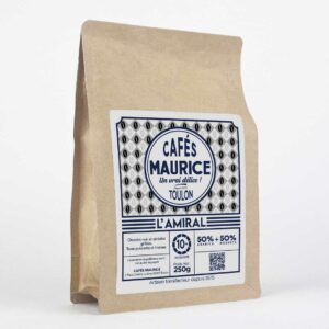 Paquet de café L’Amiral Cafés Maurice Toulon 50% Arabica 50% Robusta 250g, mélange intense avec notes de chocolat noir et céréales grillées