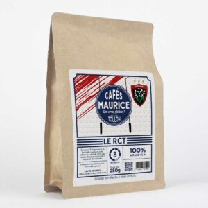 Paquet de café Le RCT Cafés Maurice Toulon 100% Arabica 250g, café raffiné aux notes de cacao, fruits à coque et noisette