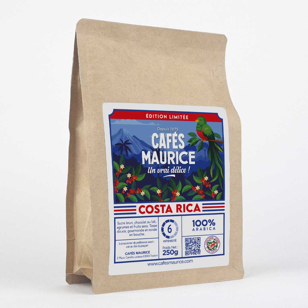 Café Costa Rica en grain Édition Limitée Cafés Maurice – café 100 % Arabica aux notes de sucre brun, chocolat au lait et agrumes